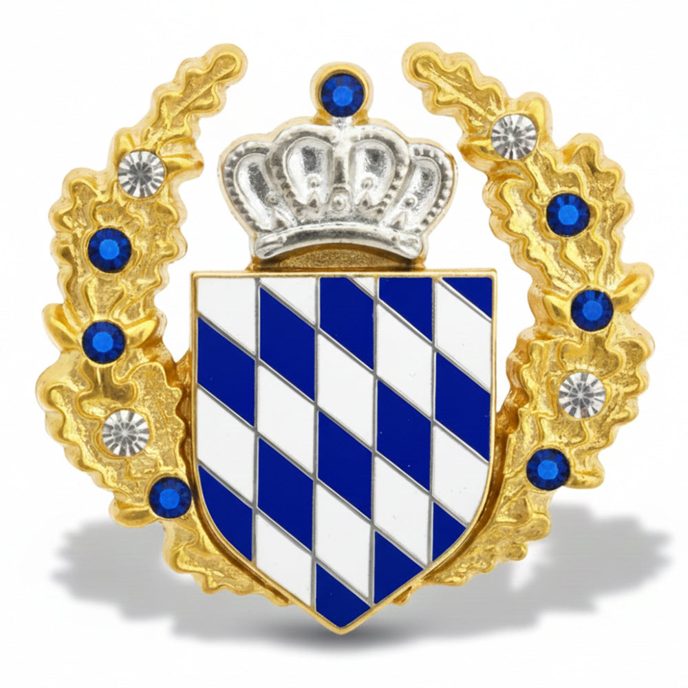 Anstecker Bayerisches Wappen mit Goldkranz und Strass