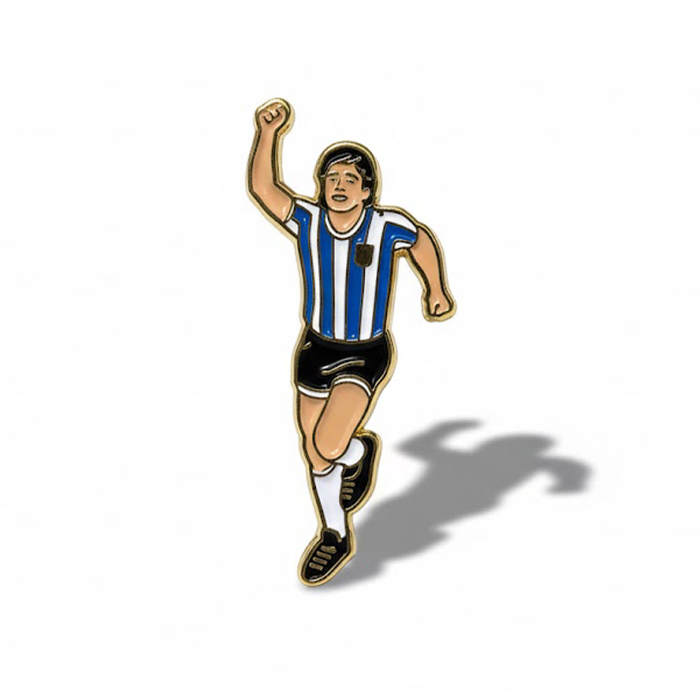 Anstecker Fußballer mit blau-weiß gestreiftem Trikot