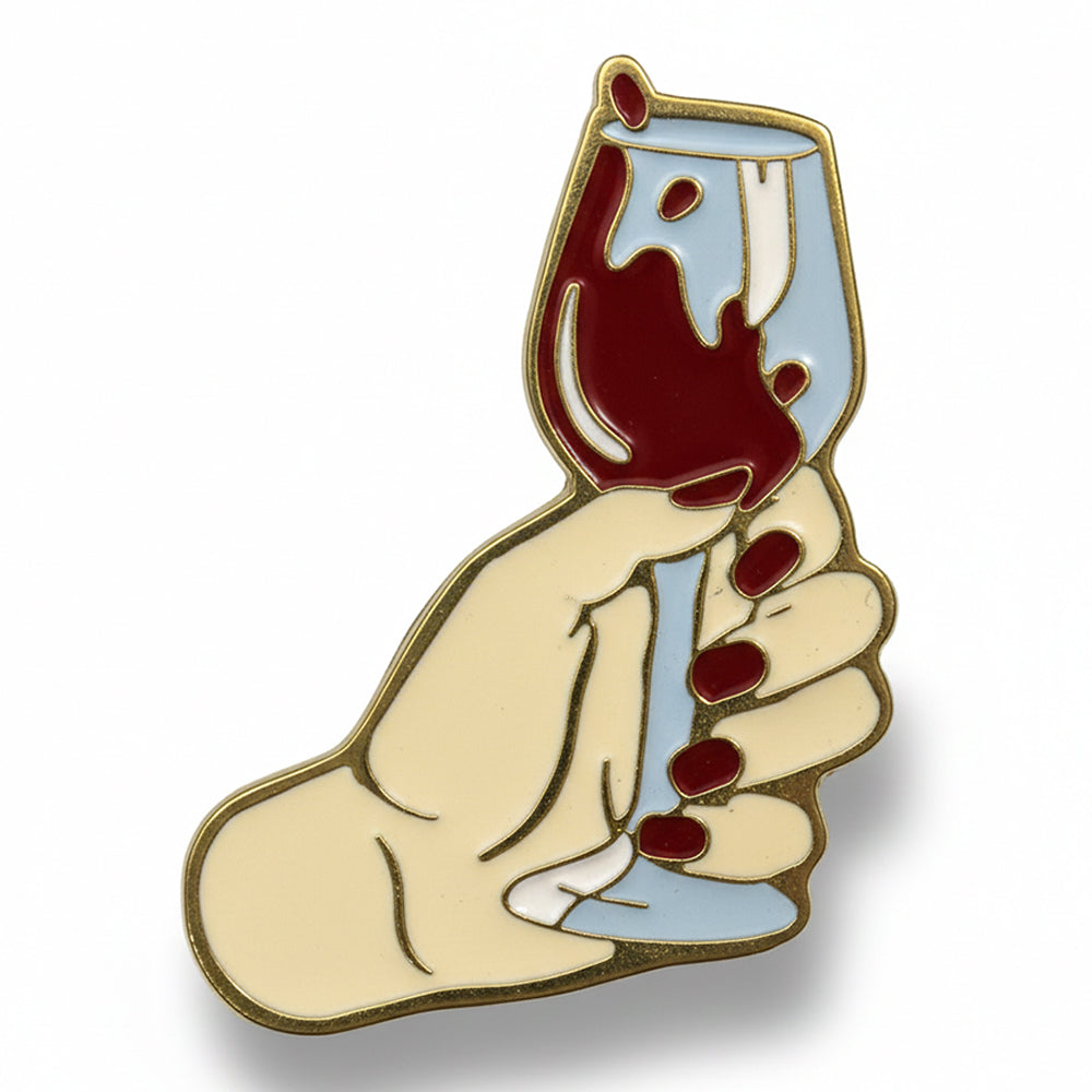 Anstecker Hand mit Weinglas