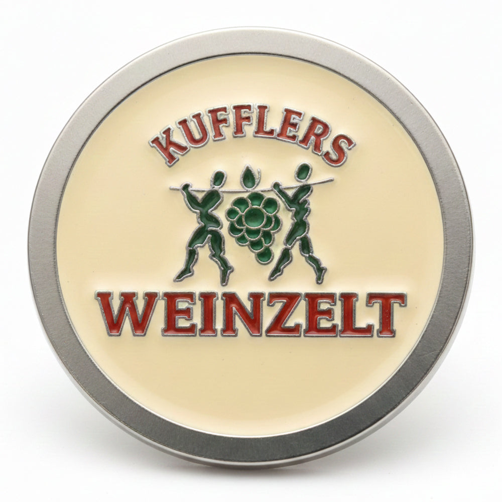 Anstecker Kufflers Weinzelt rund