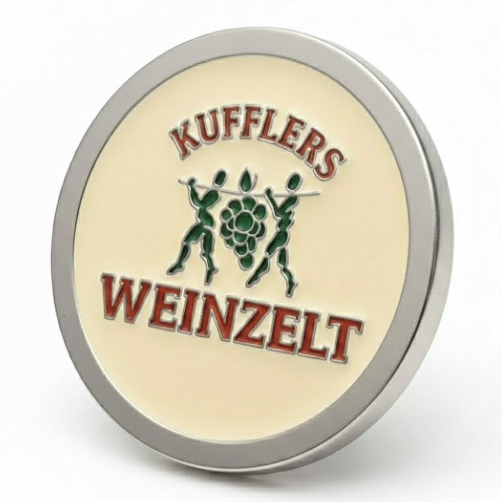 Anstecker Kufflers Weinzelt rund