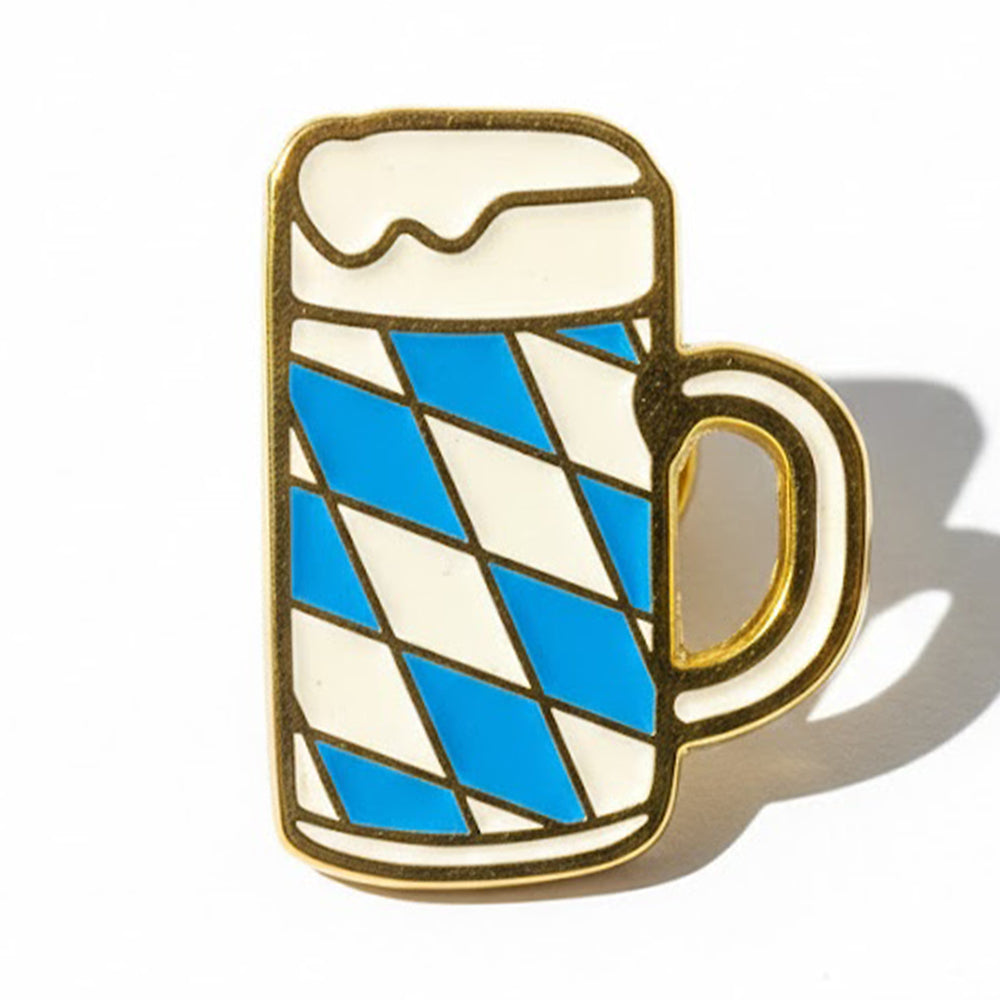 Anstecker Maßkrug Rauten Weiß-Blau