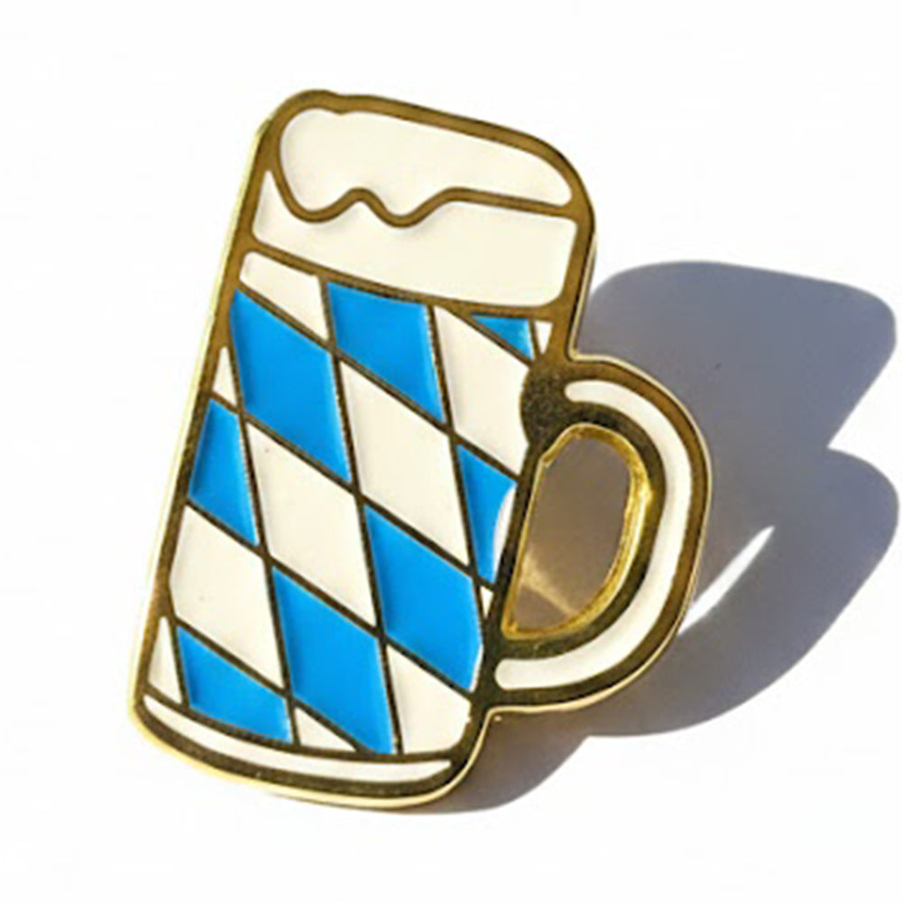 Anstecker Maßkrug Rauten Weiß-Blau