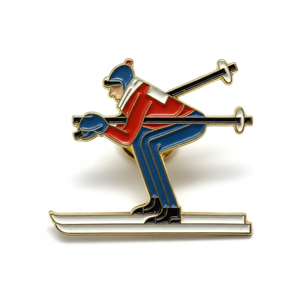 Anstecker Skifahrer rot-blau