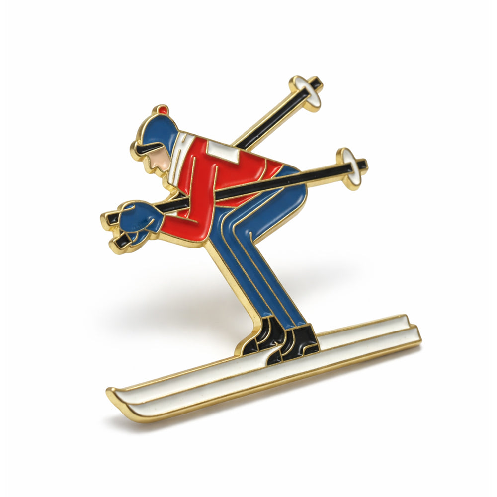 Anstecker Skifahrer rot-blau