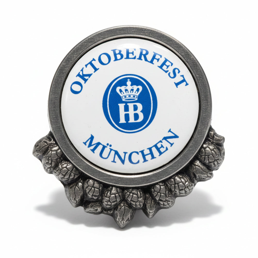 Anstecker Oktoberfest silber, rund mit Hopfen - Hofbräu