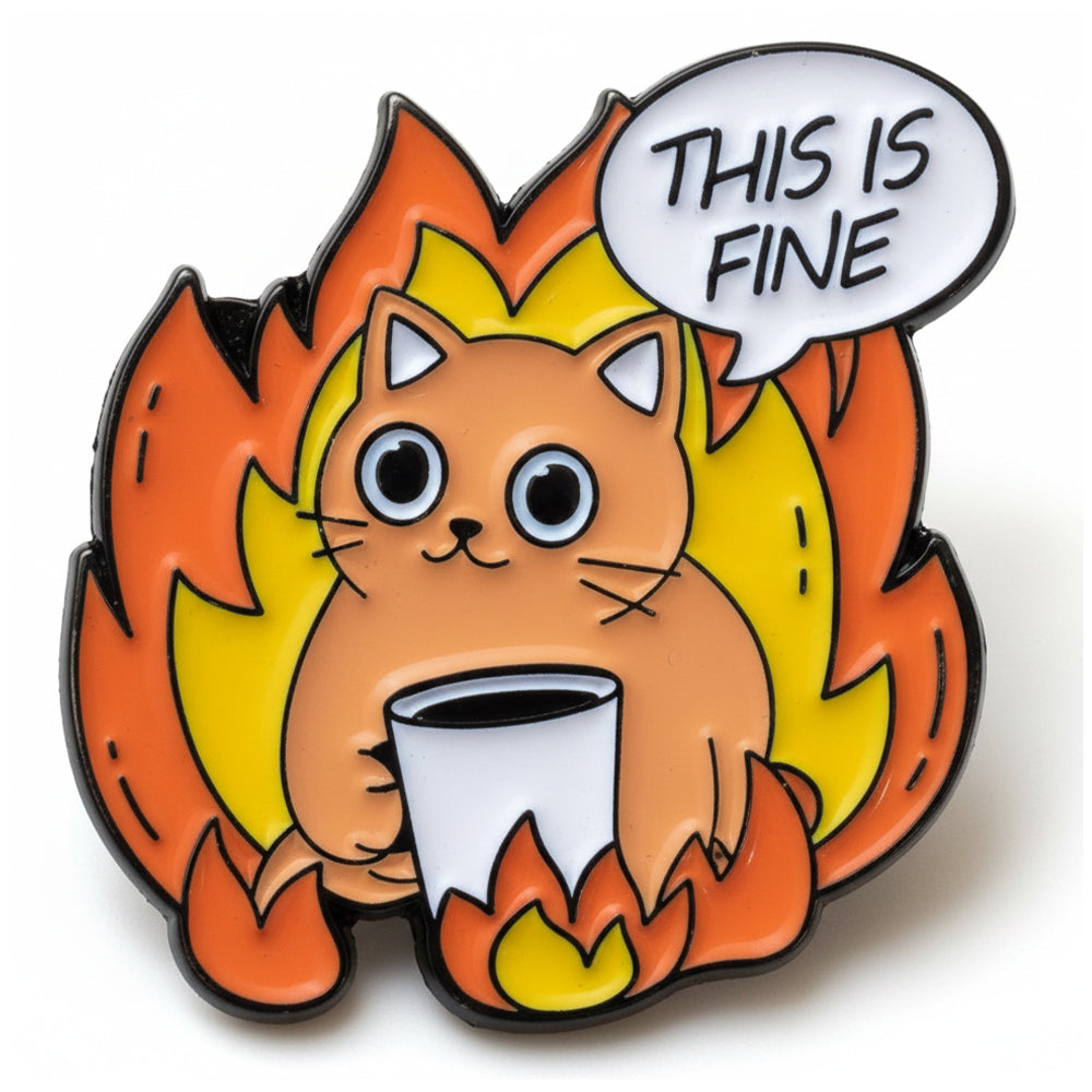 Anstecker Spruch "This Is Fine" - Katze