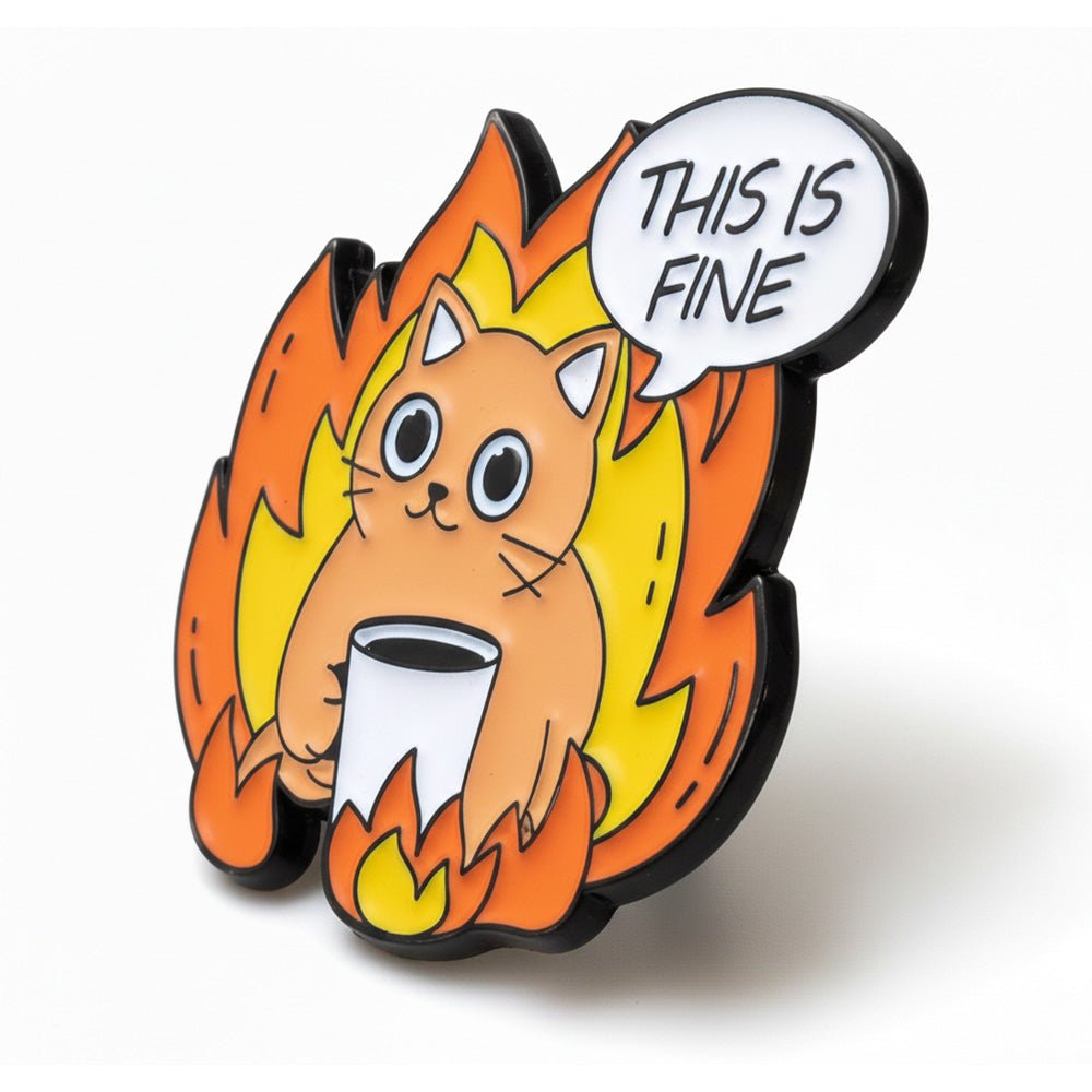 Anstecker Spruch "This Is Fine" - Katze
