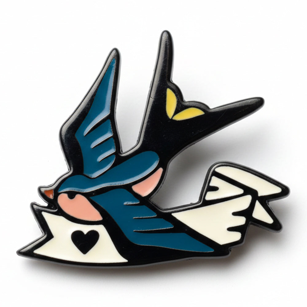 Anstecker Vogel vor Herzbanner